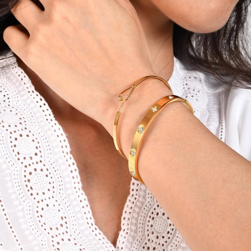 MPRAINBOW Gold Bracelets for Women, 2Pcs 18K Gold Plated Cubic Zirconia Bangle Crystal Friendship Bracelet Jewelry,Wedding Party Christmas Birthday Gifts for Her Girlfriend Sister Daughter - Image 5